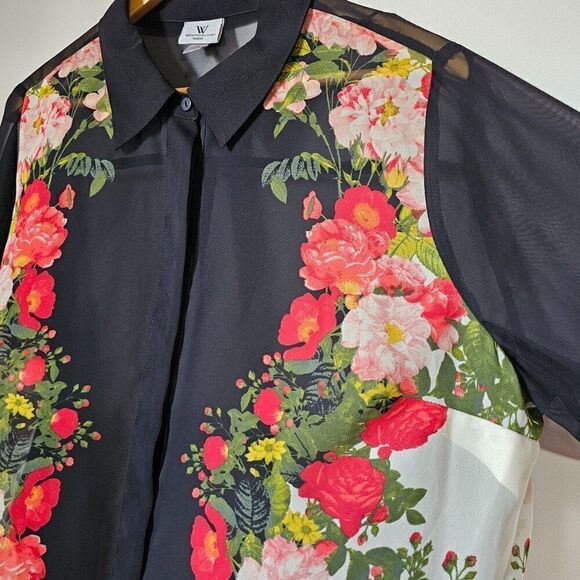 EUC WORTHINGTON WOMAN FLORAL SEMI SHEER BUTTON DOWN SHIRT LONGSLEEVES SIZE 1X - Picture 3 of 14